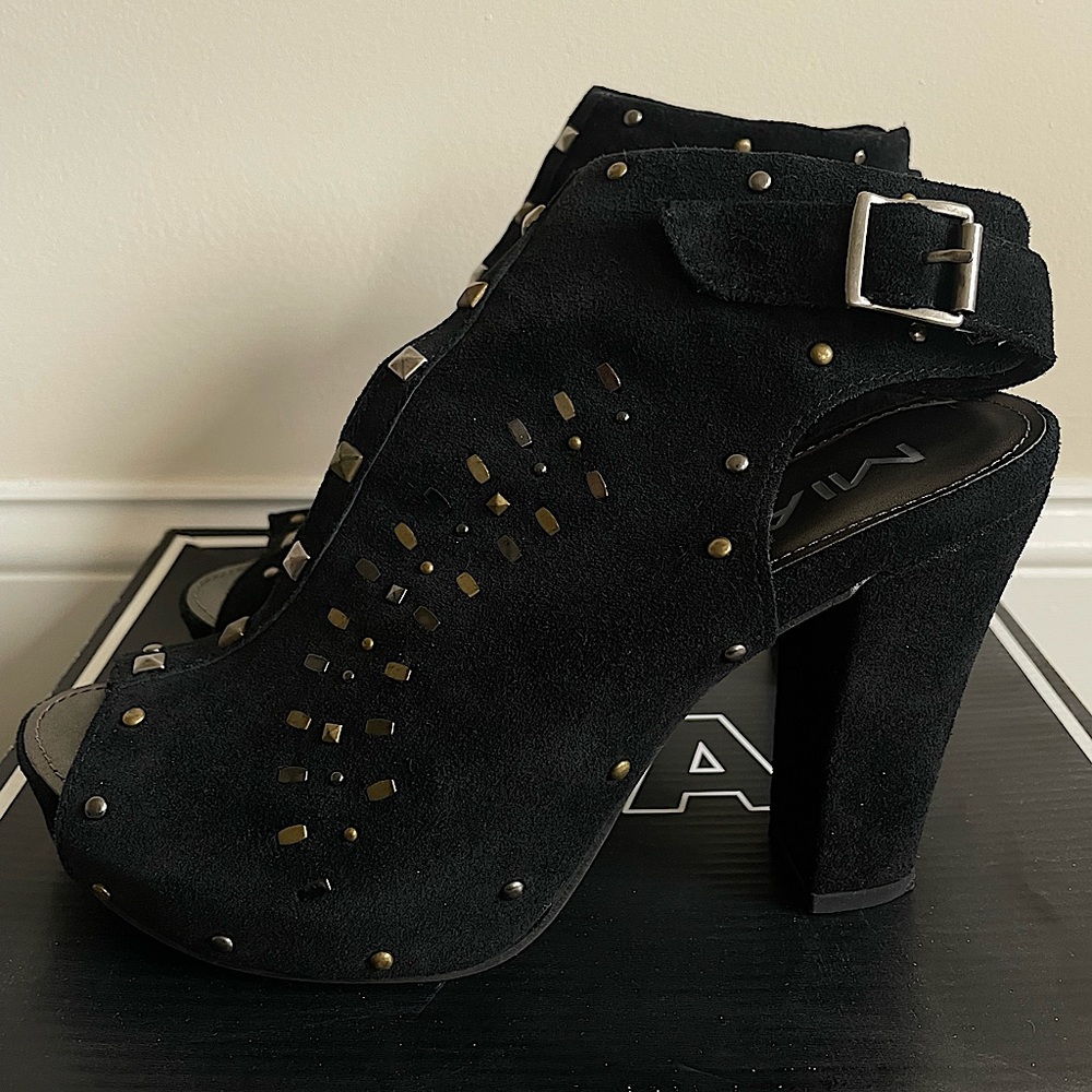 MIA Shoes - Medieval Suede Peep Toe Booties - Size 8.5